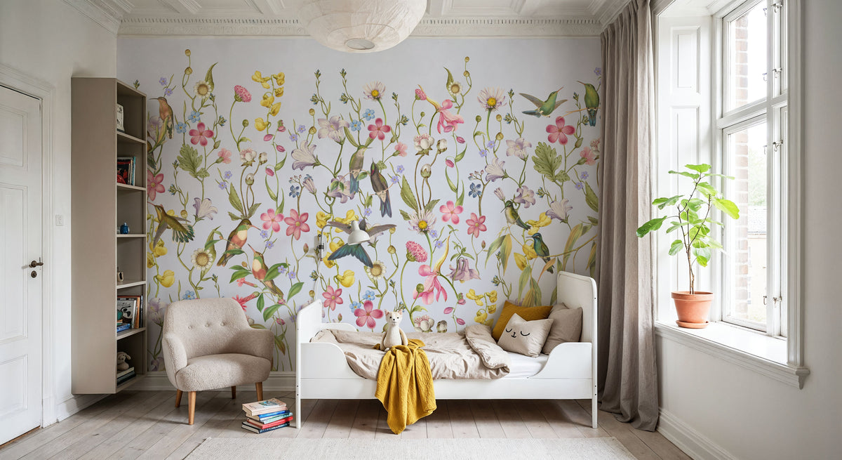 Bird Garden Light Blue Mural Wallpaper - room preview 04