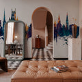 Worcester England Skyline Blue & Bronze Mural Wallpaper - room preview 04