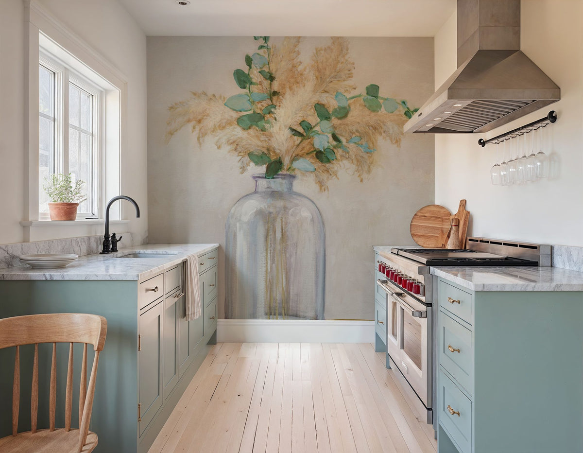 Pampas and Eucalyptus Bouquet Mural Wallpaper - room preview 04