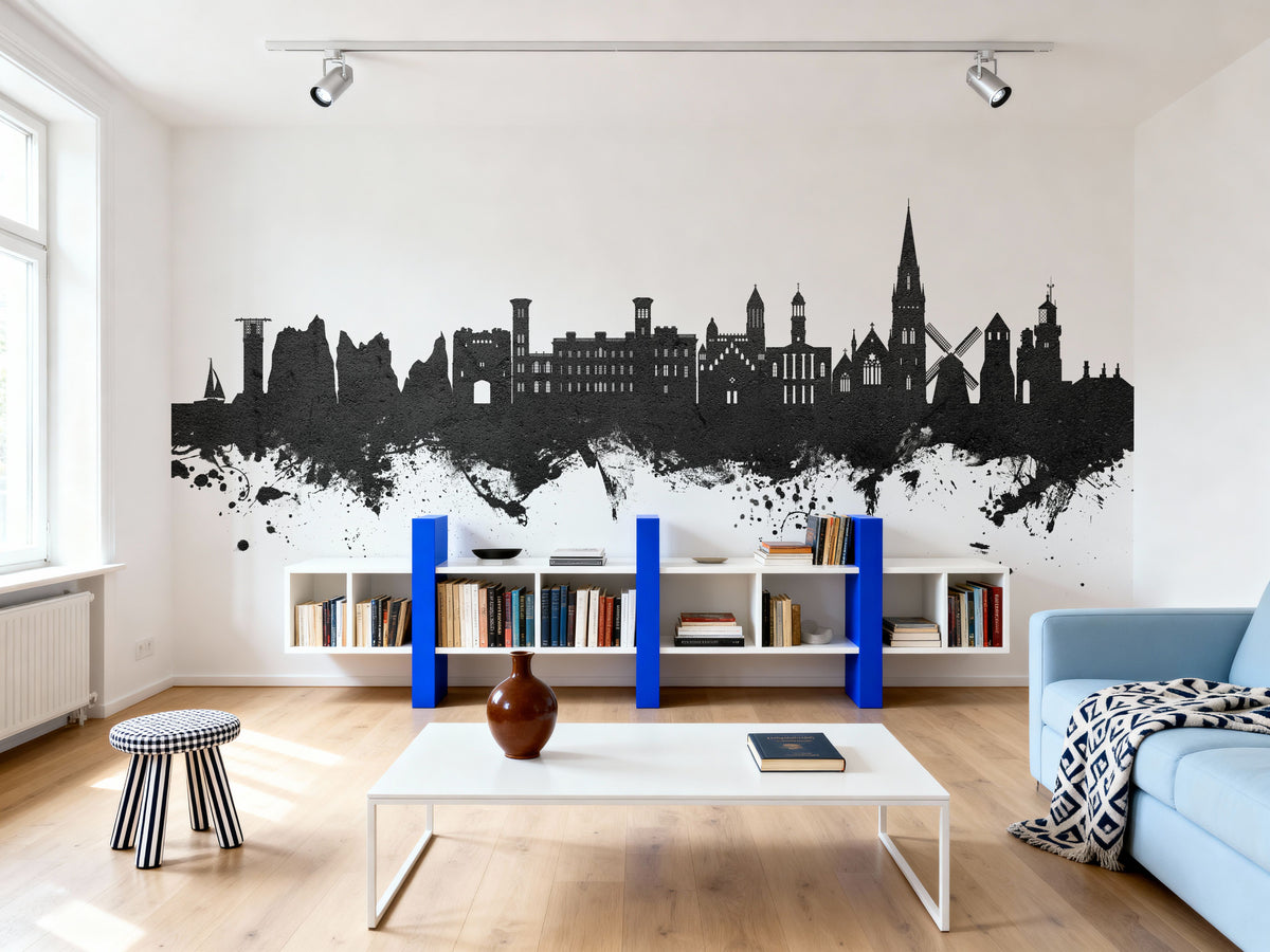 Isle of Wight England Skyline Black & White Mural Wallpaper - room preview 04