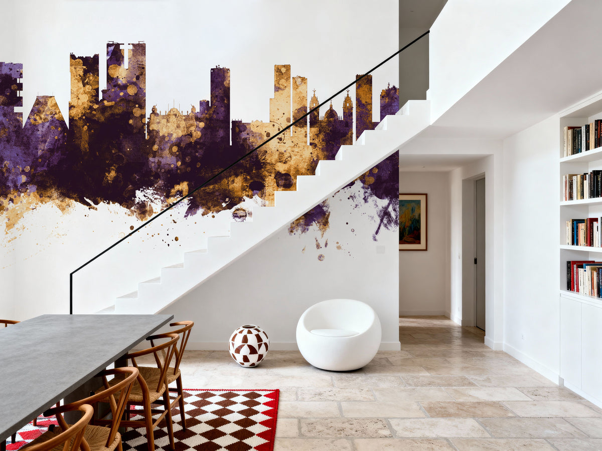 Rio De Janeiro Brazil Skyline Purple & Gold Mural Wallpaper - room preview 04