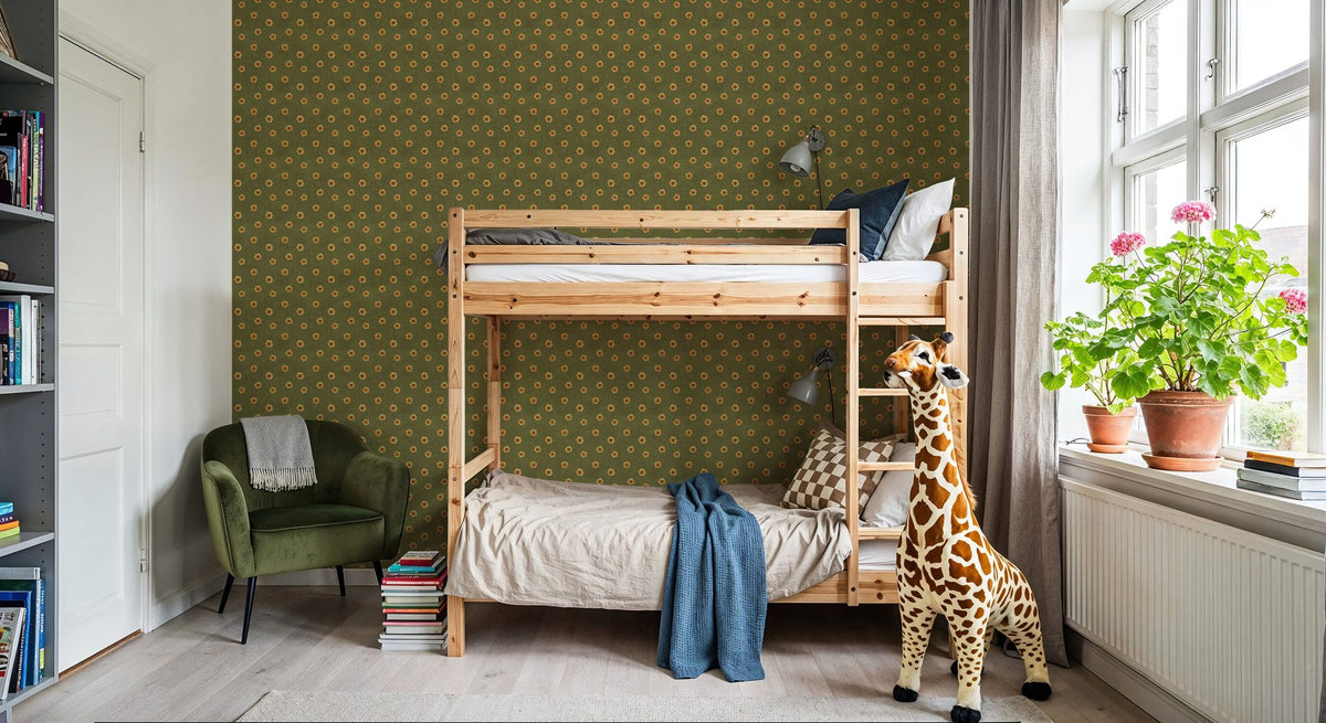 Autumn Buds Green Mural Wallpaper - room preview 04