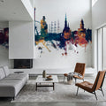 Gothenburg Skyline Blue & Bronze Mural Wallpaper - room preview 04