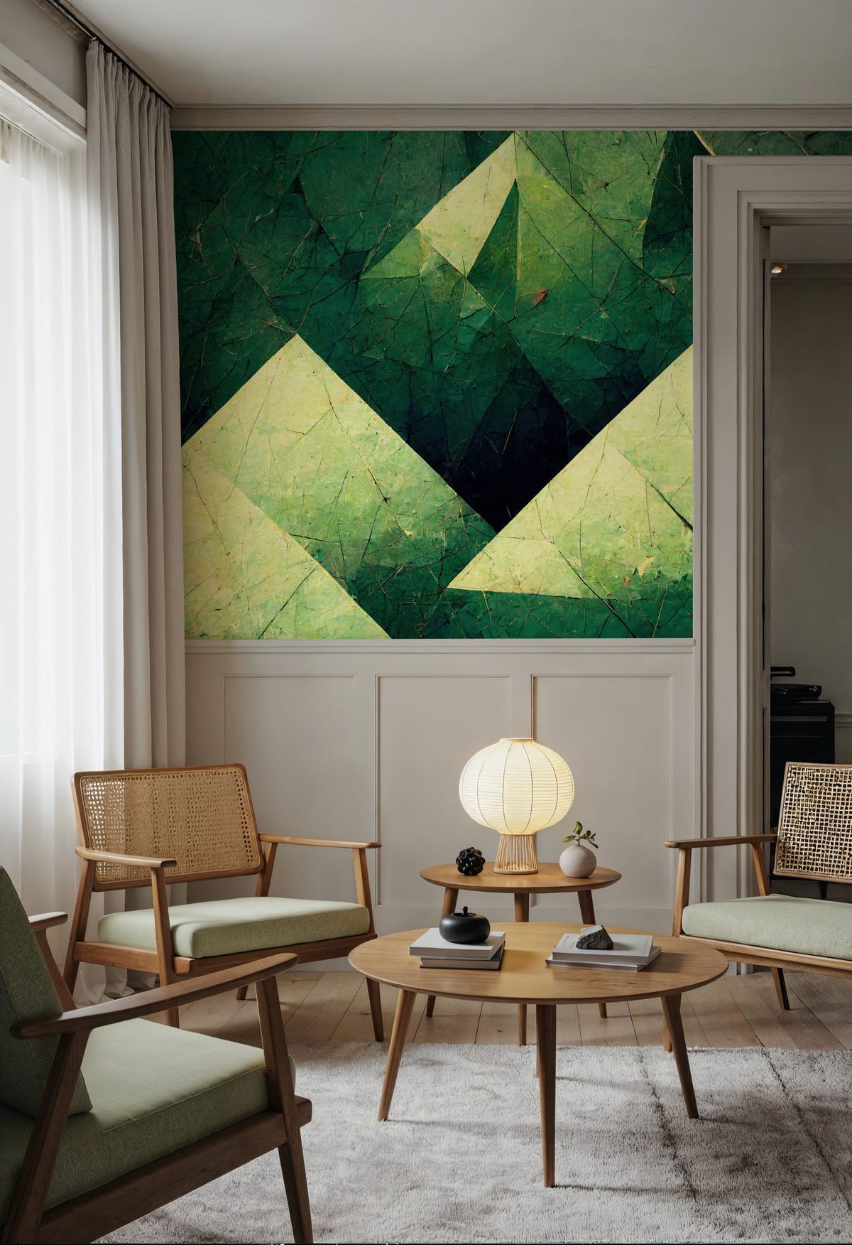 Reduced Mountains Green Mural Wallpaper - room preview 04