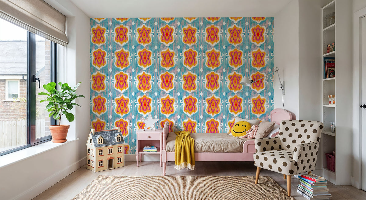 Purple Blossom Ikat Mural Wallpaper - room preview 04