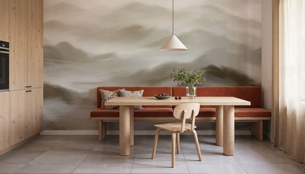 Foggy Mountains, Sepia Mural Wallpaper - room preview 04
