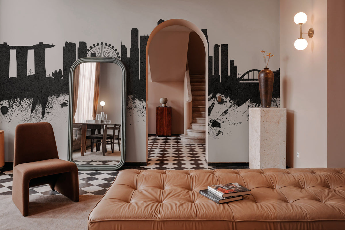 Singapore Skyline Black & White Mural Wallpaper - room preview 04