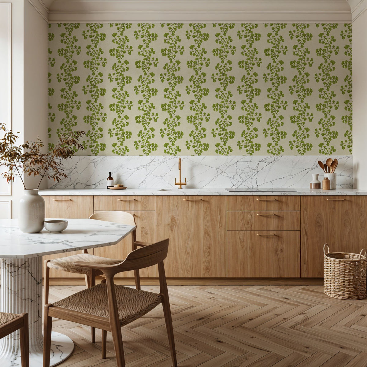 Fern Stripes, Cream Mural Wallpaper - room preview 04
