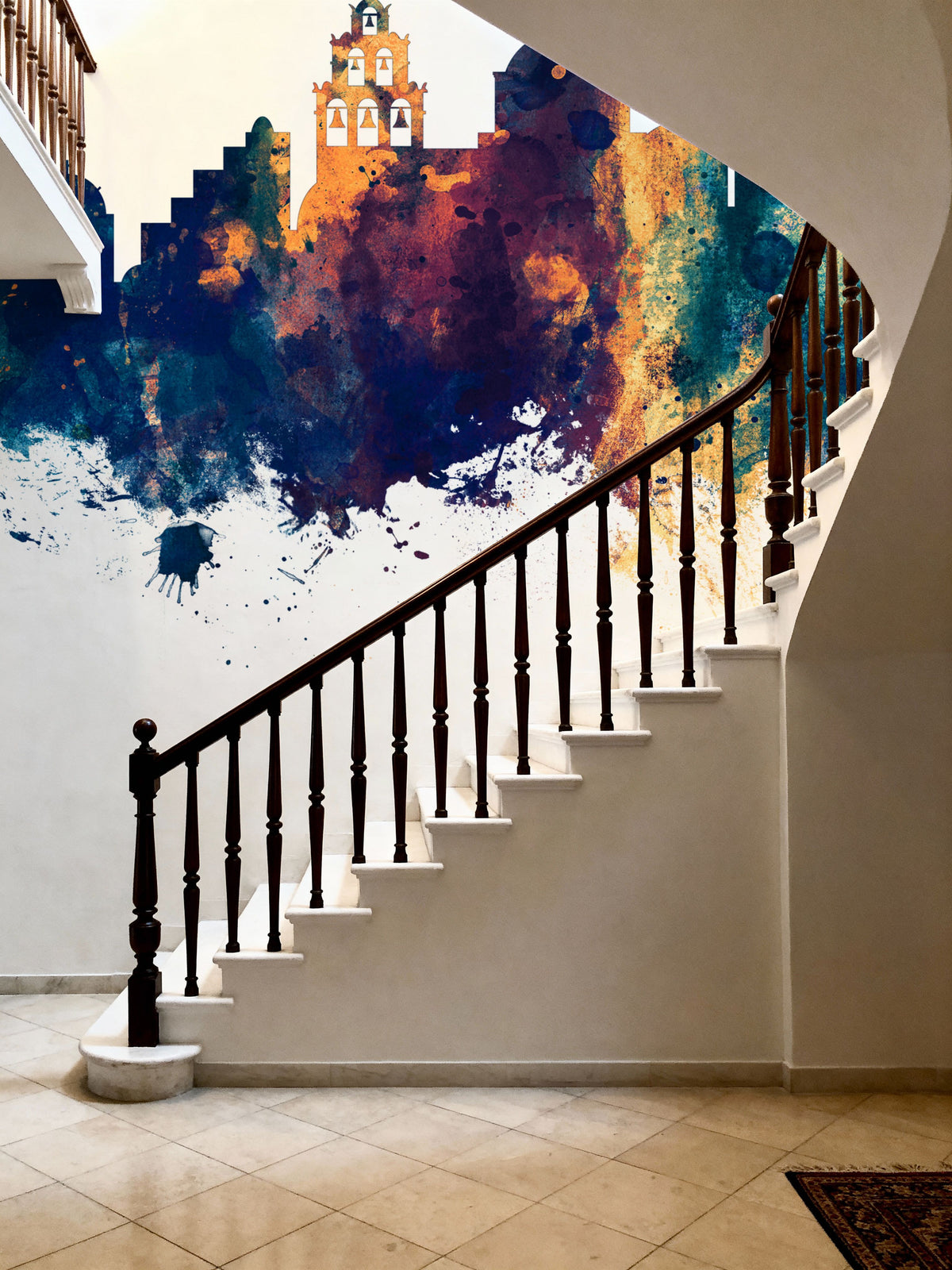 Santorini Skyline Blue & Bronze Mural Wallpaper - room preview 04