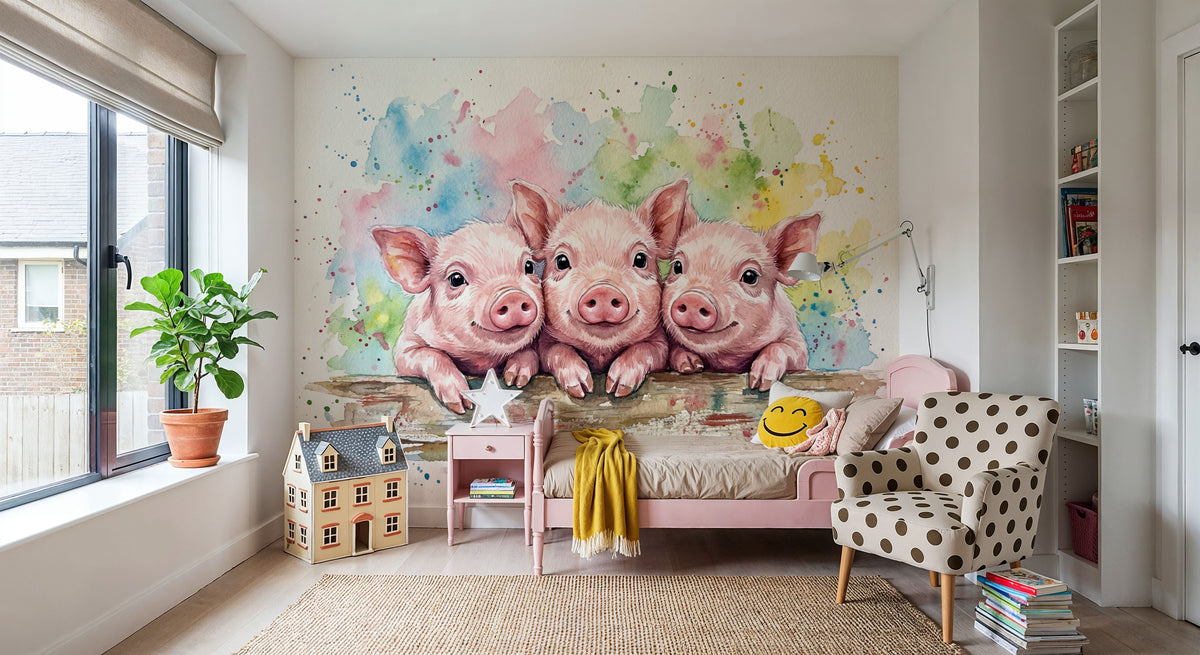 Piglets - Cute Baby Animals Series Mural Wallpaper - room preview 04