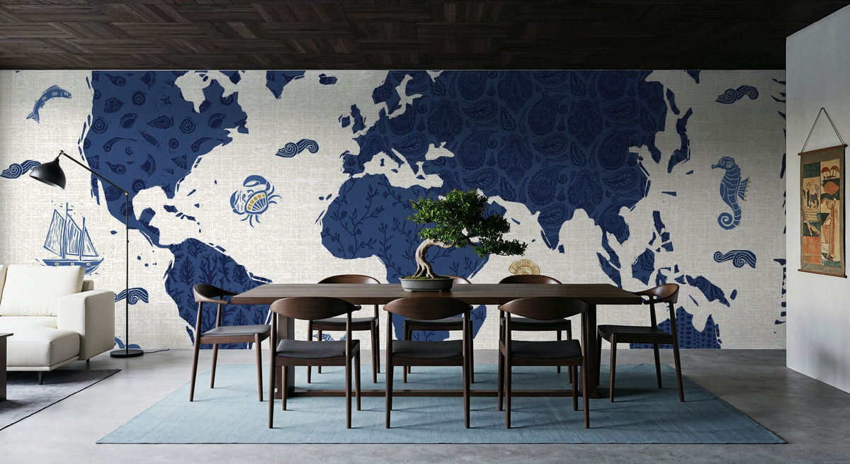 Sea This Map White Mural Wallpaper - room preview 04