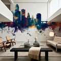 Des Moines Iowa Skyline Blue & Bronze Mural Wallpaper - room preview 04