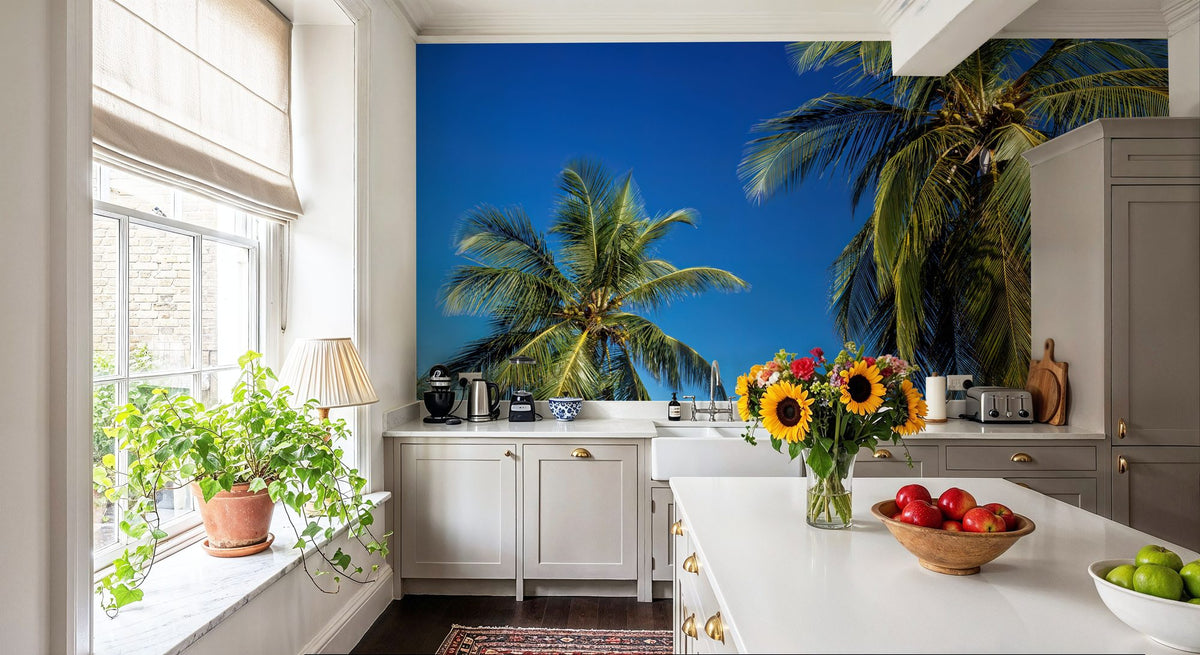 Azure Palms Horizontal Mural Wallpaper - room preview 04