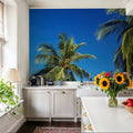 Azure Palms Horizontal Mural Wallpaper - room preview 04