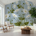 White Anemones, Sky Blue Mural Wallpaper - room preview 04
