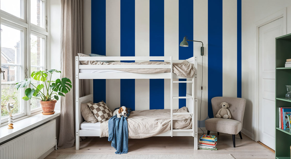 Scalloped Circus Stripes, Blueberry Mural Wallpaper - room preview 04