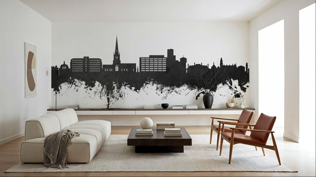 Solihull England Skyline Black & White Mural Wallpaper - room preview 04