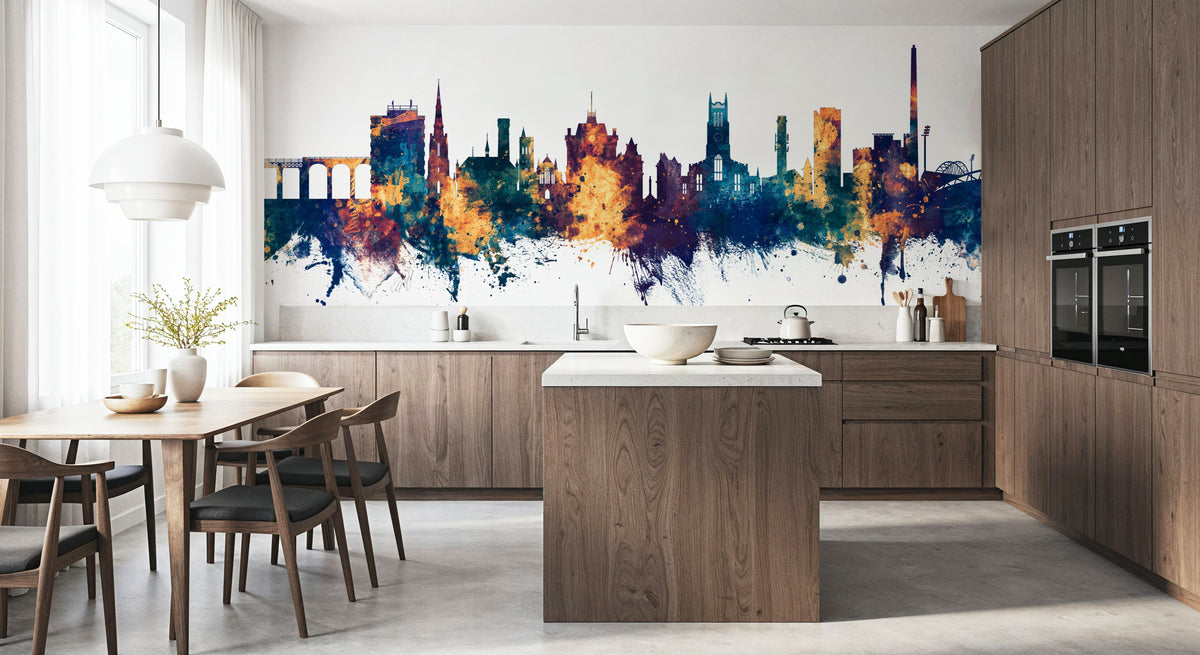 Huddersfield England Skyline Blue & Bronze Mural Wallpaper - room preview 04
