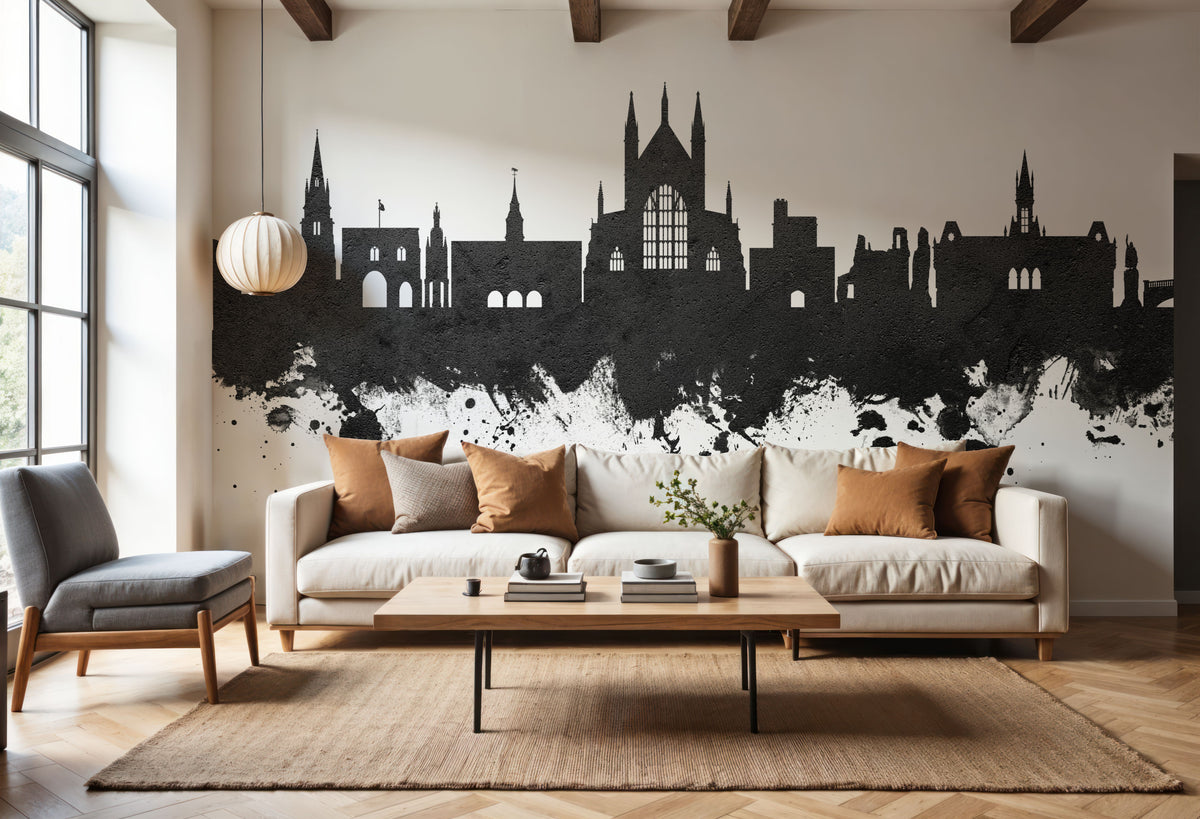 Winchester England Skyline Black & White Mural Wallpaper - room preview 04