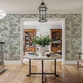 Patinated Linen Toile De Jouy, Olive Mural Wallpaper - room preview 04