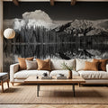 Cascade Mountain Reflection BW Mural Wallpaper - room preview 04