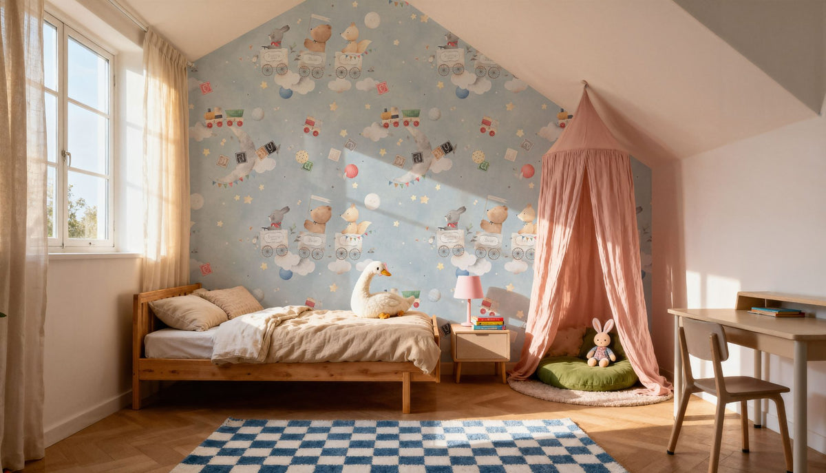 Sky Train, Washed Blue Mural Wallpaper - room preview 04