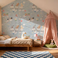 Sky Train, Washed Blue Mural Wallpaper - room preview 04