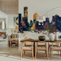 Milwaukee Wisconsin Skyline Blue & Bronze Mural Wallpaper - room preview 04