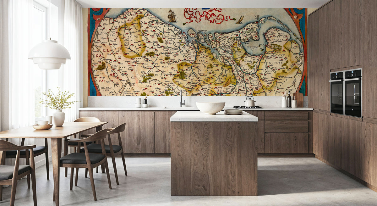 Old Map of Belgium, Netherlands and Germany, 1570 Mural Wallpaper - room preview 04
