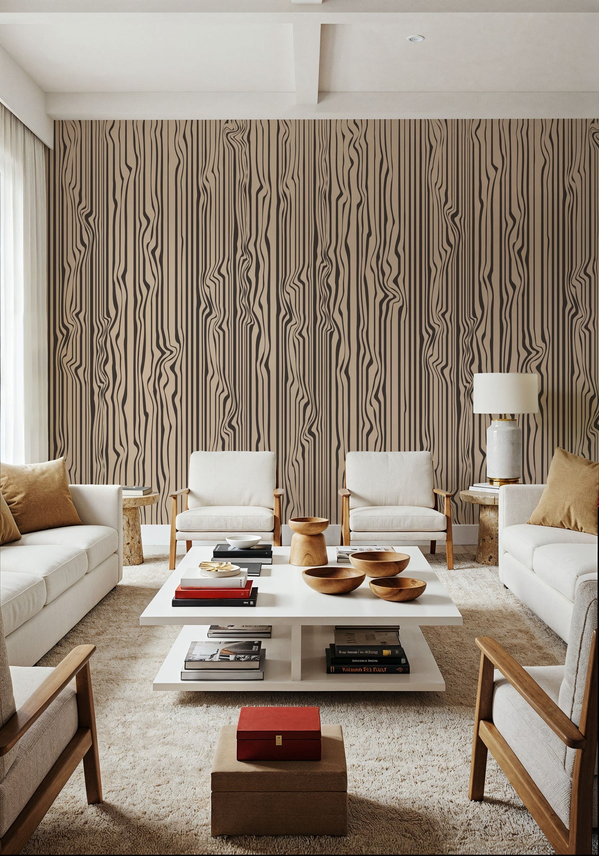 Veneer Lines, Mocha Mural Wallpaper - room preview 04