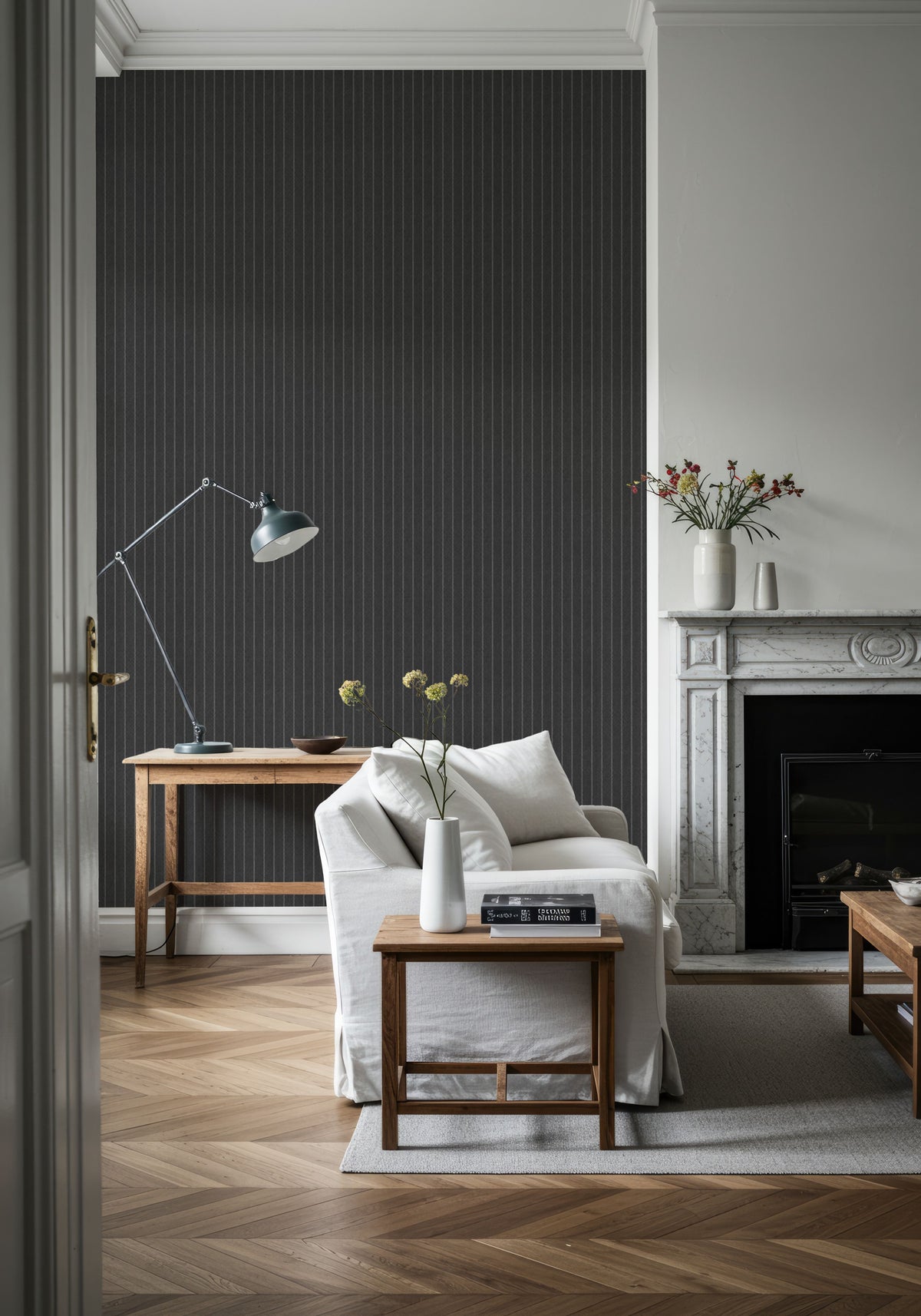 Tailor's Pin Stripe, Graphite Mural Wallpaper - room preview 04