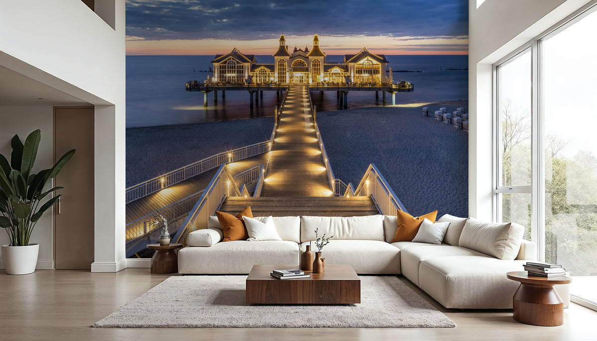 Sellin Pier At Night Panorama Mural Wallpaper - room preview 04