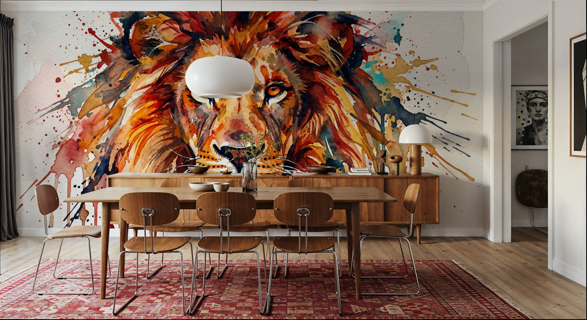 Lion - Watercolor Predators Series Mural Wallpaper - room preview 04