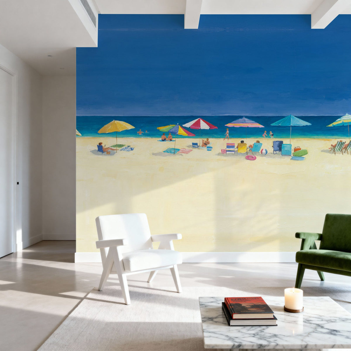 Day At the Beach Mural Wallpaper - Blue Tone - room preview 04