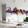 Newport Wales Skyline Purple & Gold Mural Wallpaper - room preview 04