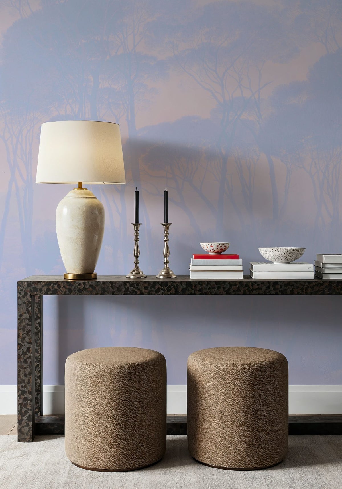 Mediterranean Pine Landscape, Periwinkle Mural Wallpaper - room preview 04
