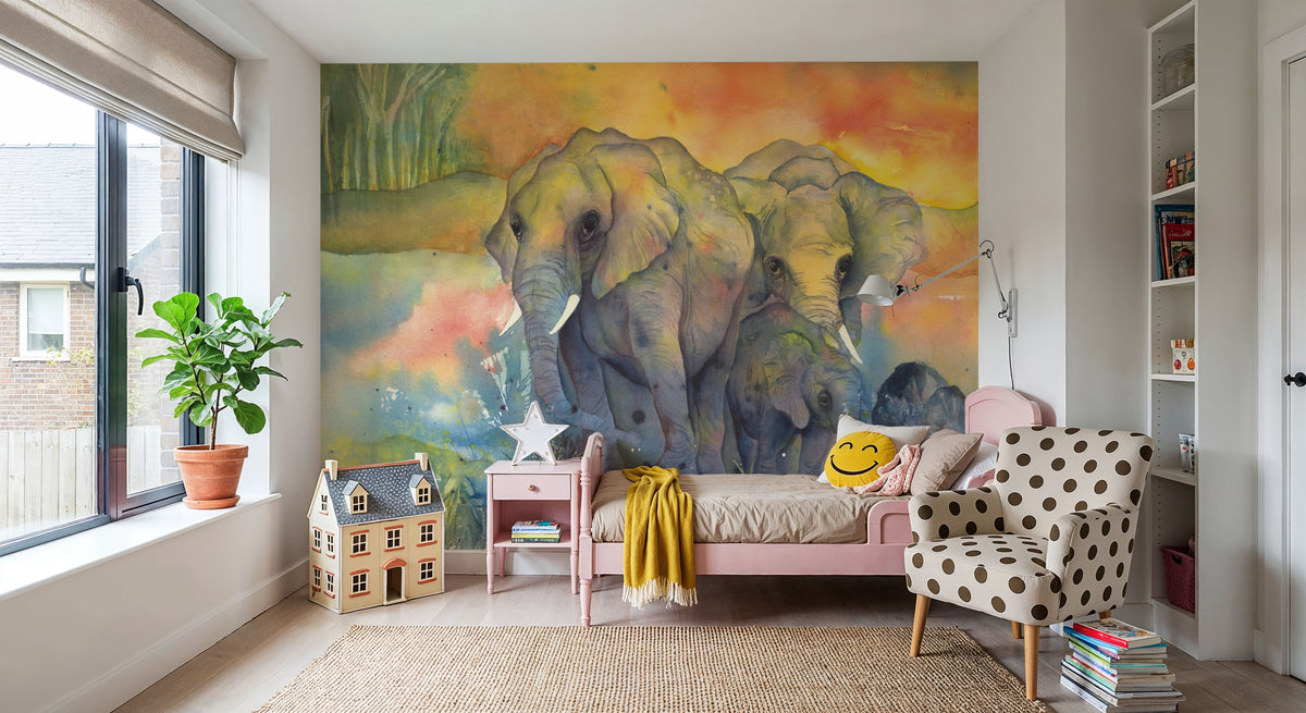 Elephants Mural Wallpaper - room preview 04