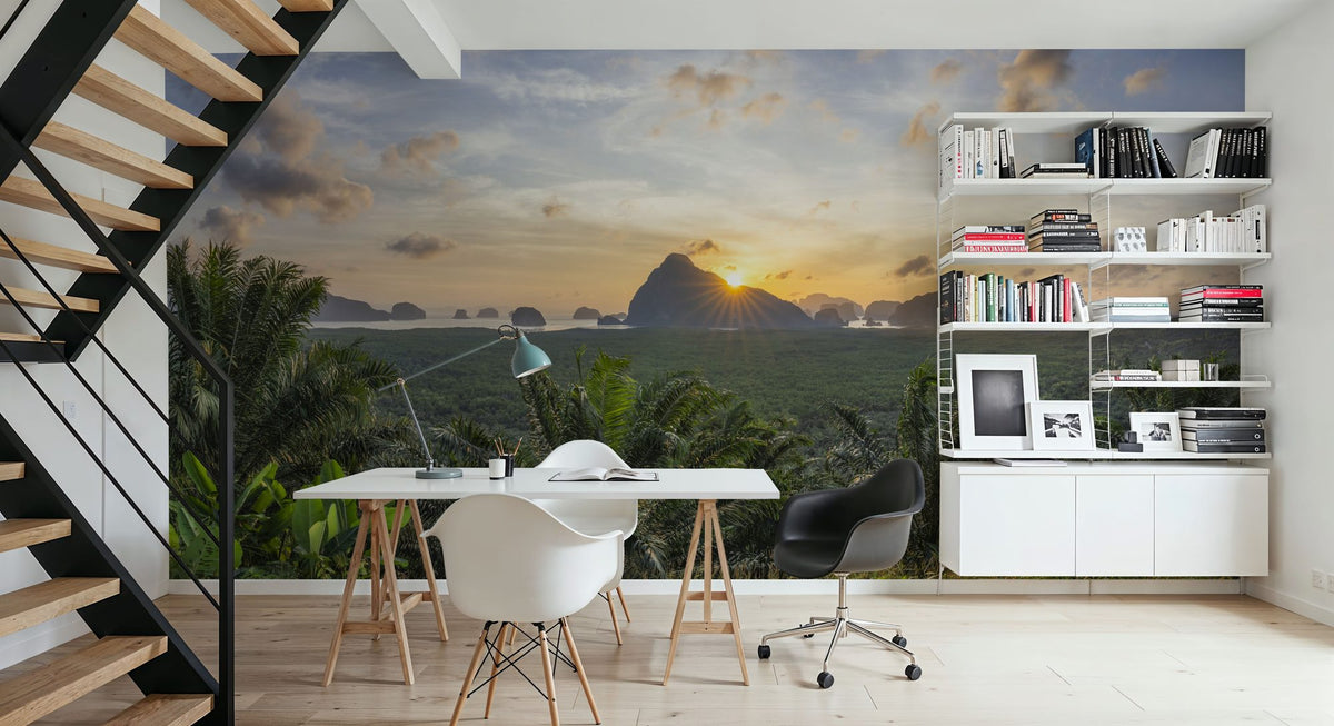 Tropical Sunset Vista Mural Wallpaper - Neutral Tone - room preview 04