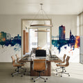 Davenport Iowa Skyline Blue & Bronze Mural Wallpaper - room preview 04