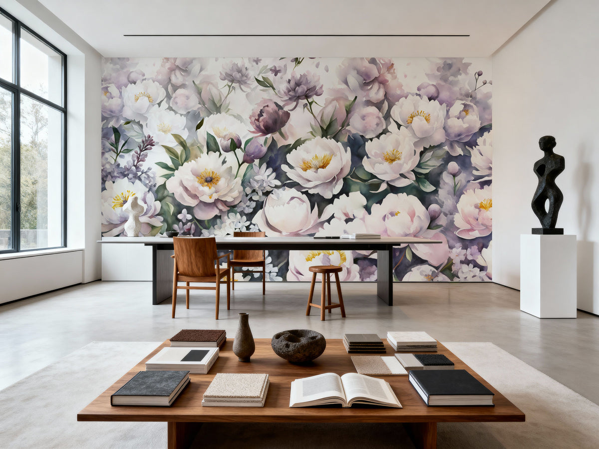 Watercolor Peonies Summer Mural Wallpaper - room preview 04