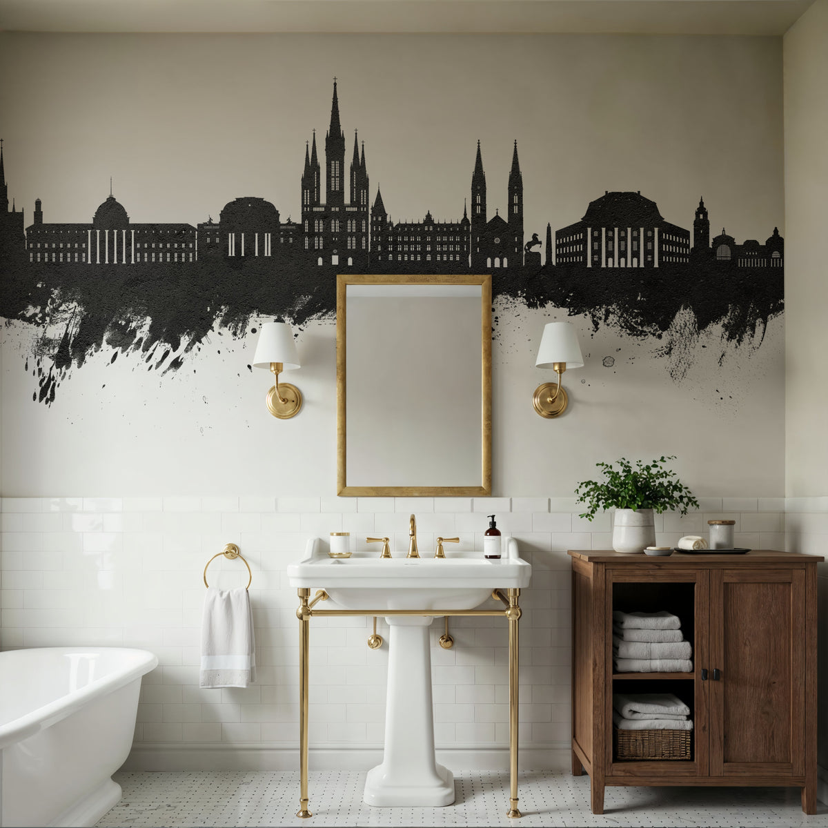 Weisbaden Germany Skyline Black & White Mural Wallpaper - room preview 04