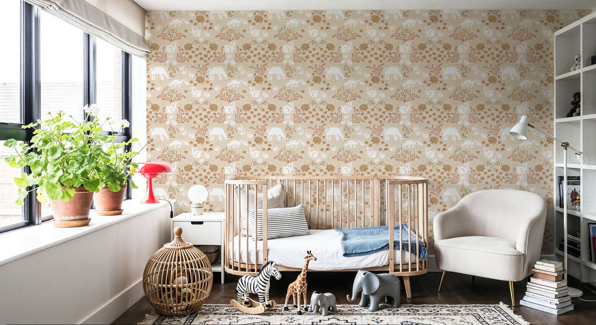 Welcome to the World, Beige Mural Wallpaper - room preview 04
