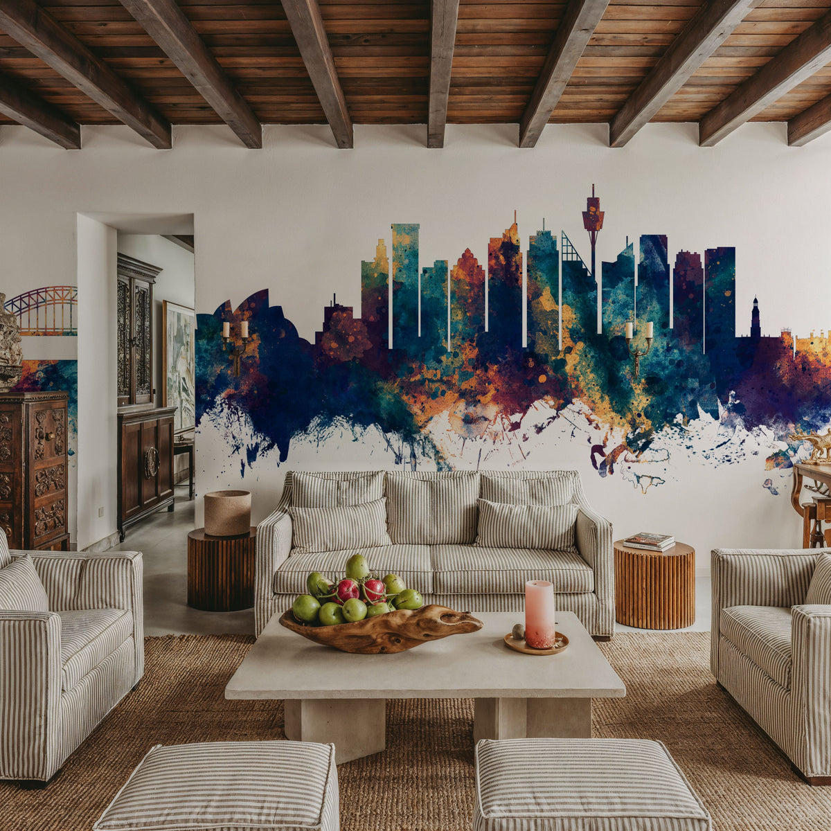 Sydney Australia Skyline Blue & Bronze Mural Wallpaper - room preview 04