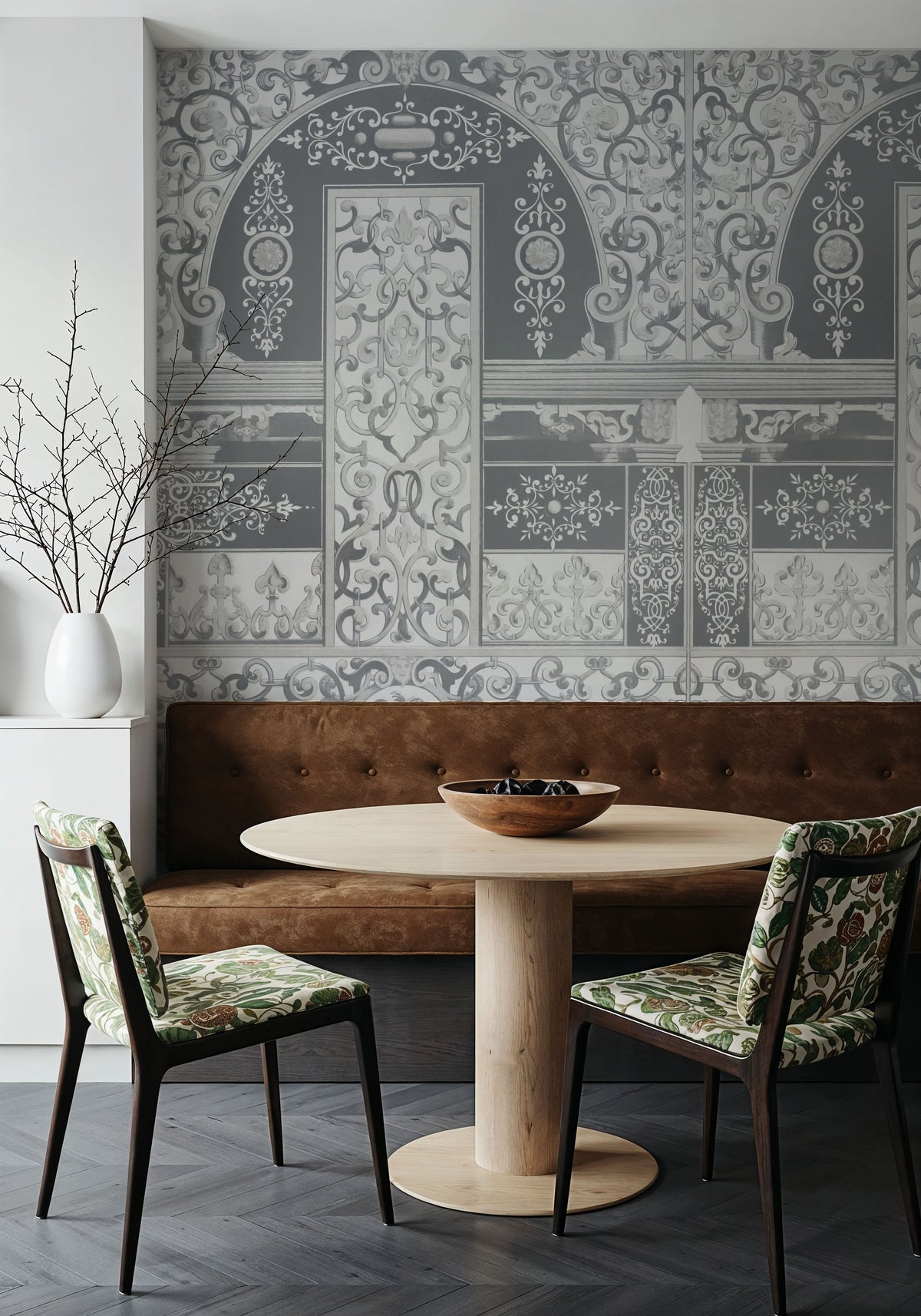 German Renaissance, Gray Mural Wallpaper - room preview 04