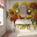 Gathering Sunflowers on White Mural Wallpaper - room preview 04