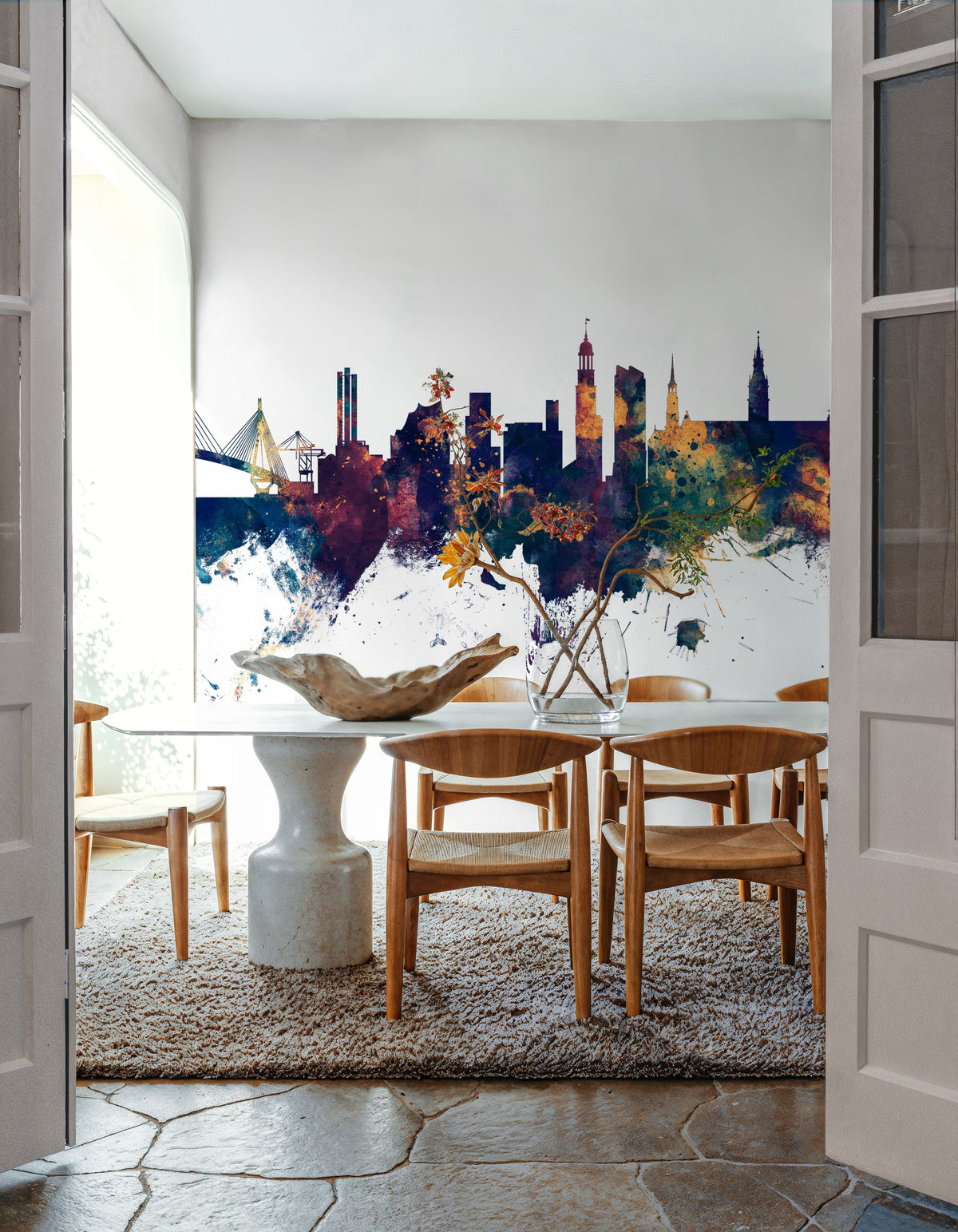 Hamburg Germany Skyline Blue & Bronze Mural Wallpaper - room preview 04