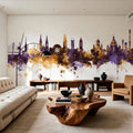 Helsinki Skyline Purple & Gold Mural Wallpaper - room preview 04