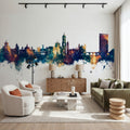 Valladolid Spain Skyline Blue & Bronze Mural Wallpaper - room preview 04