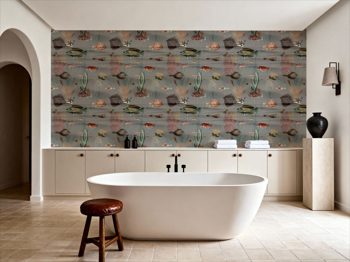 Under the Surface Gray Mural Wallpaper - room preview 04