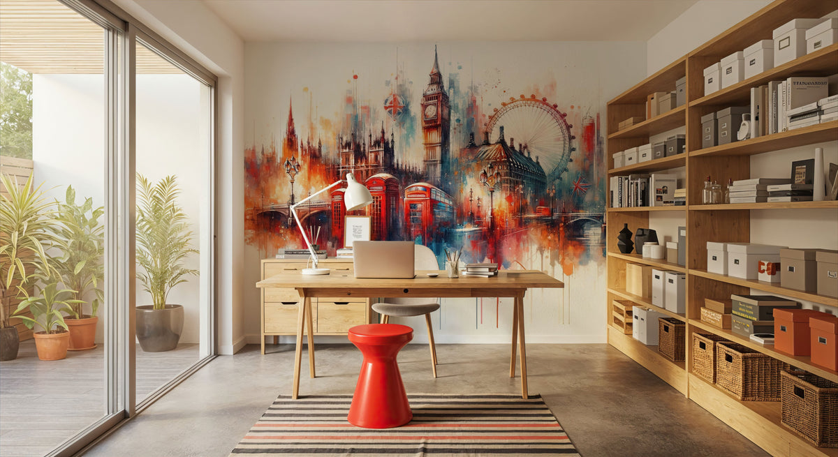 Watercolor London Skyline Mural Wallpaper - room preview 04